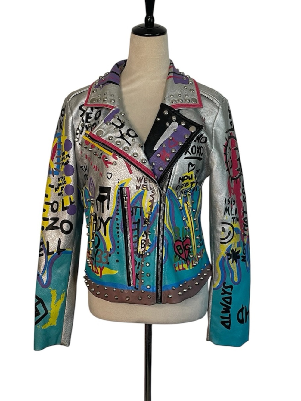 Robert Phillipe Graffiti Faux Leather Studded Jacket